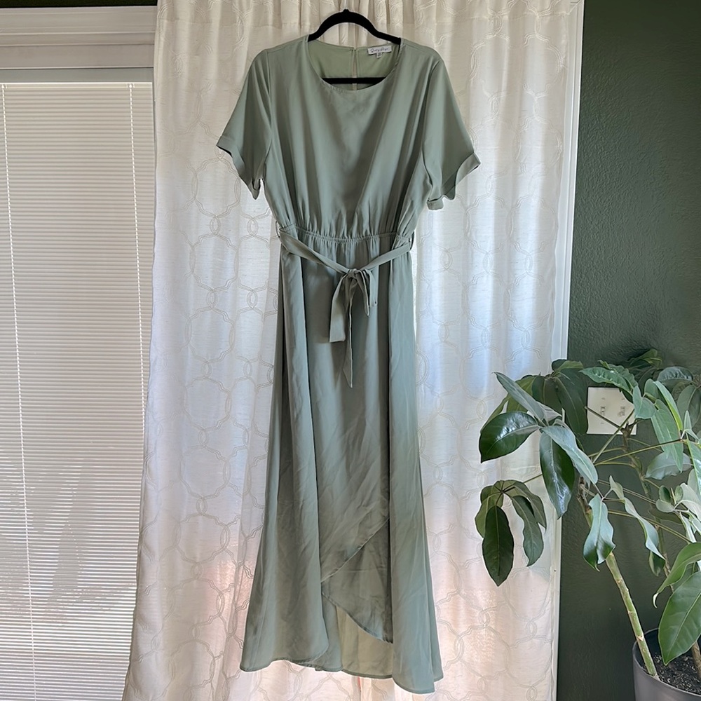 Light Green High Low Faux Wrap Dress